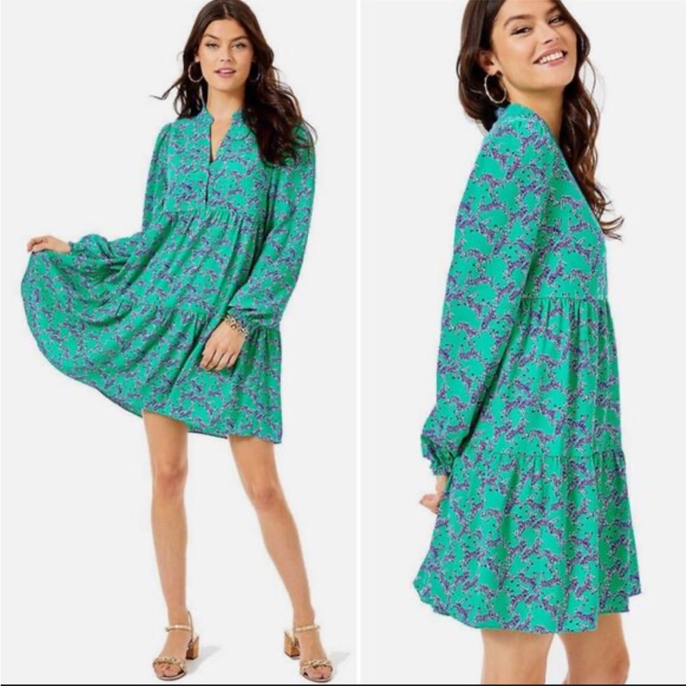 Lilly Pulitzer Winona Stretch Swing Green Heebee Zeebees Zebra Dress XL EXC MINT
